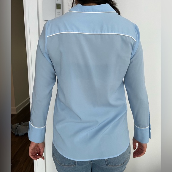 Zara Basics blue blouse with white pipping size medium - Picture 2 of 2